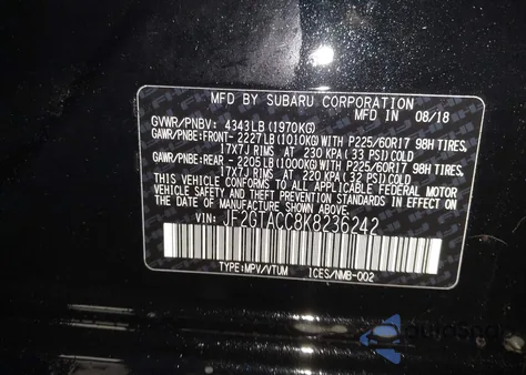 2019 Subaru Crosstrek 2.0I Premium from USA, damaged, VIN JF2GTACC8K8236242